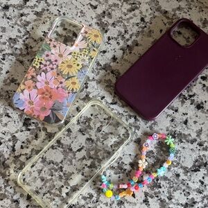 Floral and Purple Phone Cases with Beaded Charm- Iphone 13 pro plus